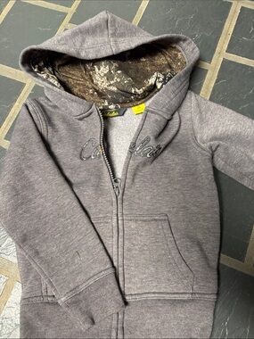 Cabela's Heather Gray Kids Full-Zip Hoodie with Camo Hood Lining